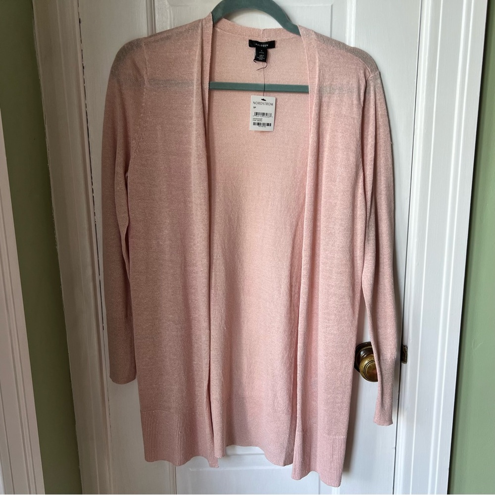HALOGEN Linen Blend Light Pink Open Front Cardigan New With Tags Women’s Size S